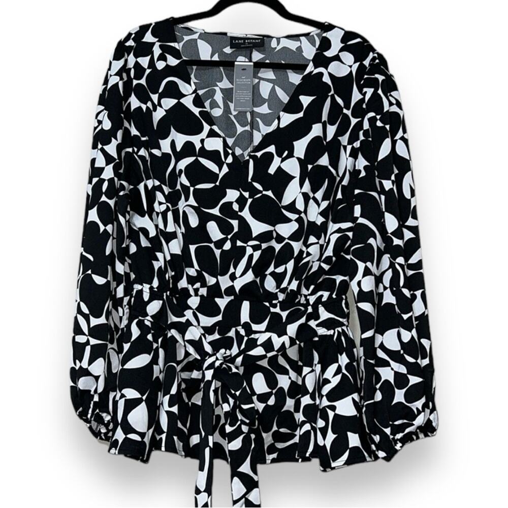 LANE BRYANT womens plus size 24 classic v-neck long sleeve top black and white